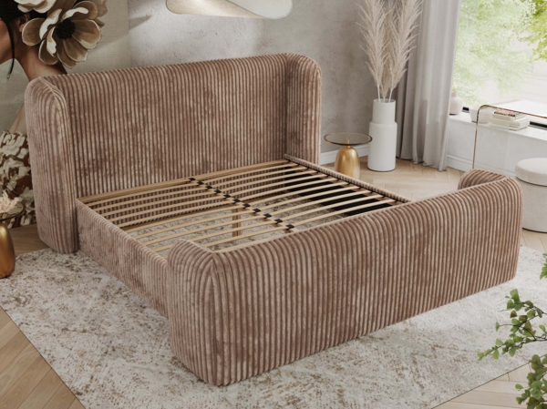 Polsterbett mit Lattenrost, Doppelbett für Schlafzimmer, Gepolstertes Kopfteil, Foam matratze, Härtegrad H2 - EMORA DUO - 120 x 200 cm - Braun Cord - MIRO - LUX Bild 3