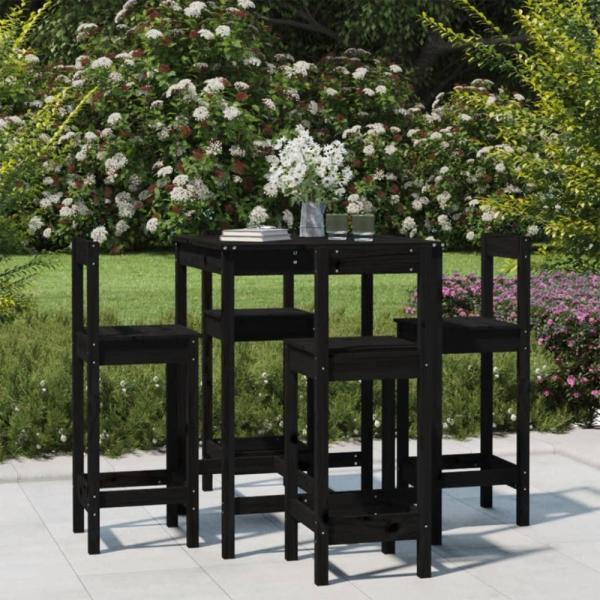 vidaXL 5-tlg. Gartenbar-Set Schwarz Massivholz Kiefer 3154744