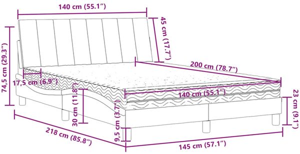 vidaXL Bett mit Matratze "Hanko" Hellgrau 140x200 cm Samt 3208598 Bild 11