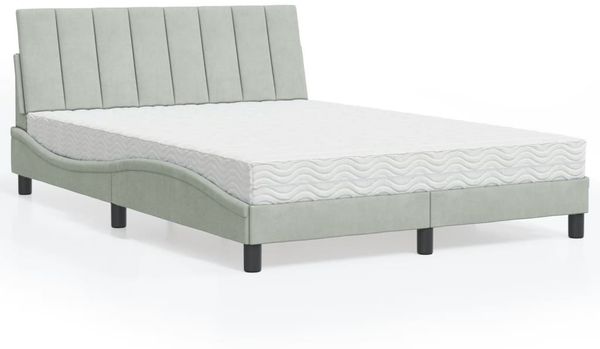 vidaXL Bett mit Matratze "Hanko" Hellgrau 140x200 cm Samt 3208598