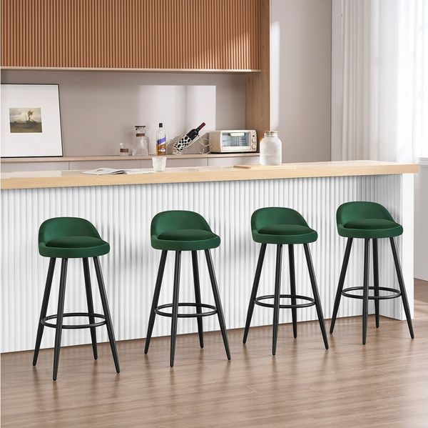 WOLTU BH296dgn-2 Barhocker 2er Set Barstuhl Hocker Tresenhocker Bistrohocker Designer Hocker mit Lehne und Fußstütze aus Samt Metall, Dunkelgrün