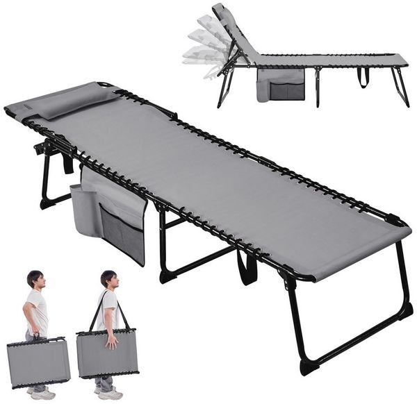 Yaheetech Feldbett 5-Stufig Verstellbarer Liegestuhl Klappbar & Tragbar Klappbett Gartenliege bis 120kg belastbar, klappbar