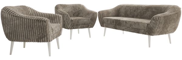 Wohnzimmerset PIRS 1-1-3, Skandinavisches 3-Sitzer Sofa mit Sesseln, Sofa mit Wellenfederung, weiße Füße, Skandinavisches Möbelset - Hellbraun Cord Bild 6