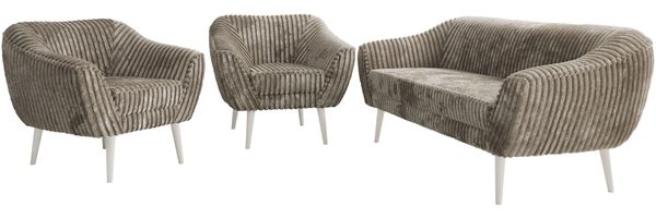 Wohnzimmerset PIRS 1-1-3, Skandinavisches 3-Sitzer Sofa mit Sesseln, Sofa mit Wellenfederung, weiße Füße, Skandinavisches Möbelset - Hellbraun Cord Bild 7