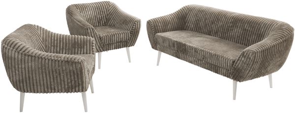 Wohnzimmerset PIRS 1-1-3, Skandinavisches 3-Sitzer Sofa mit Sesseln, Sofa mit Wellenfederung, weiße Füße, Skandinavisches Möbelset - Hellbraun Cord Bild 8