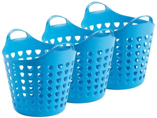 Kreher Wäschekorb Flexi Korb 35 Liter mit Loch (Farbe/Set wählbar) (3 St)