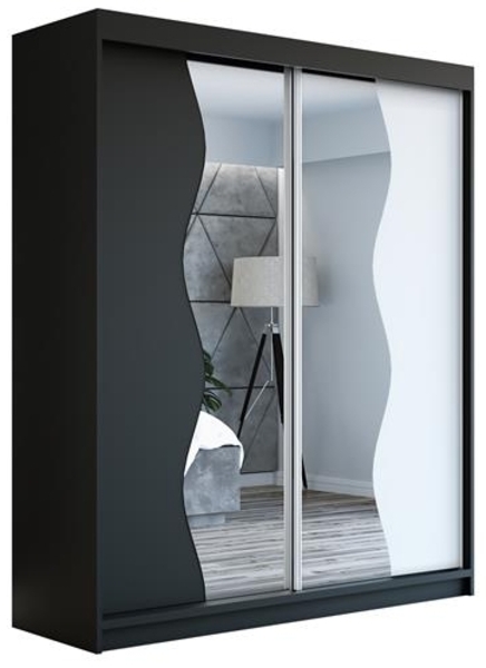 Schwebetürenschrank RIMA 2-türig Schrank 160 cm (mit Spiegel) Farbe: Schwarz , weiß