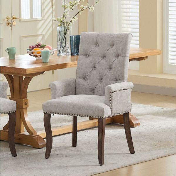 BBWL Sessel Esszimmerstuhl gepolstert mit Armlehnen Massivholzbeine getuftet, Chenille, elegant bequem langlebig stabil