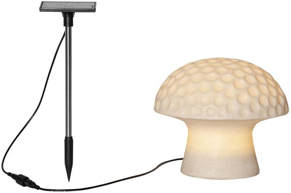 Solarleuchte ,Sandy', Pilz aus Sandstein, Dämmerungssensor, naturweiß, H 15cm