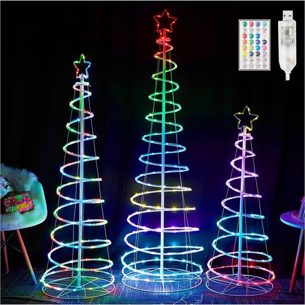 Jibenhome LED Baum Spirale Weihnachtsbaum, 8 Modi Lichterkette mit USB und Timer, 1.2M/1.5M/1.8M LED Baum mit Fernbedienun für Weihnachtsdekoration