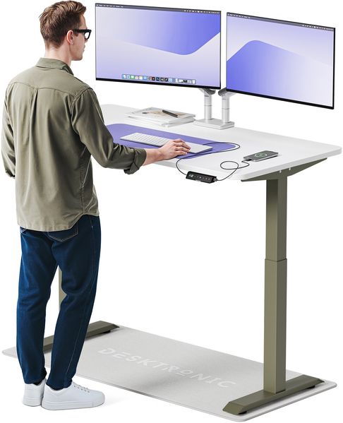 Desktronic HomeOne Elektrisch höhenverstellbarer Schreibtisch 140x70cm Grün/Weiß mit Memory-Funktion, Anti-Kollisions Technologie, USB-A und USB-C-Ladeanschlüssen