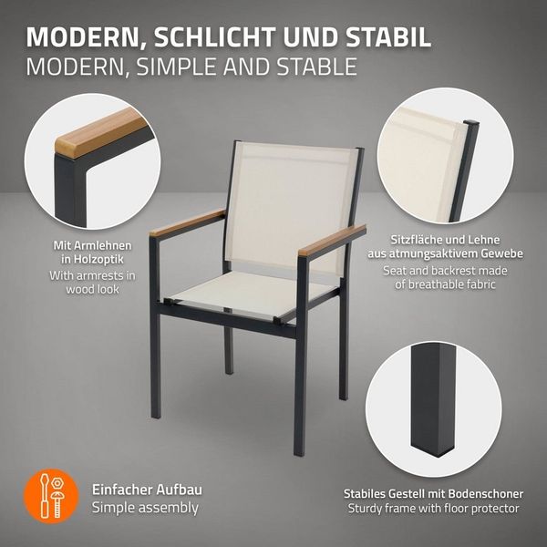 ML-DESIGN Gartenstuhl Terrassenstühle mit Aluminiumgestell Balkonstuhl wetterfest stapelbar (4 St), 4er Set Sessel mit Armlehnen-Holzoptik für Garten Balkon Terrasse