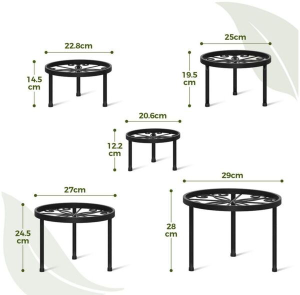 Bamworld Blumenständer 5er-Set Rostfreier Metall-Pflanzenständer, Blumenhocker, 29cm/27cm/25cm/23cm/21cm Ø, Innen/Außen-Einsatz