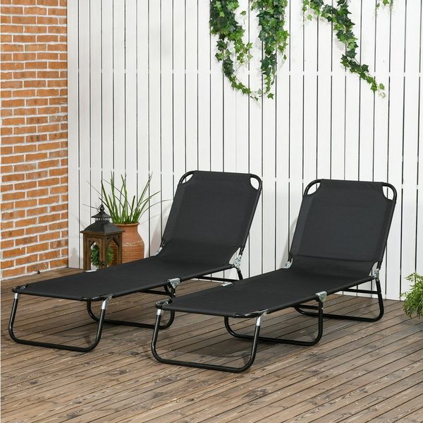 Outsunny Gartenliege mit 5-Fach höhenverstellbarer Rückenlehne, Liegestuhl, 2 St, Sonnenliege, für Pool, Strand Schwarz