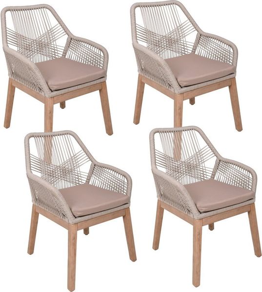 Rustikale Akazienstühle mit komfortabler Sitzauflage, 4er Set, braun