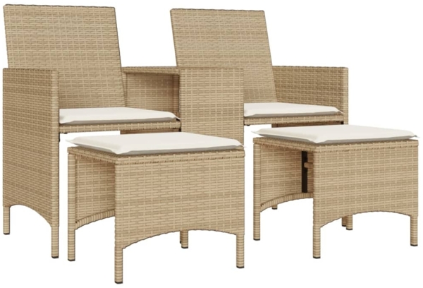 vidaXL Gartensofa 2-Sitzer mit Tisch und Hockern Beige Poly Rattan 4003894