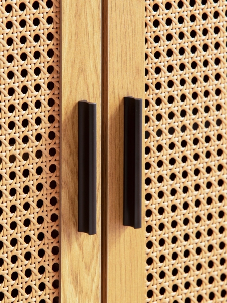Sideboard 80 x 86,5 x 40 cm Kommode Schwarz mit Wiener Geflecht, Hoher Kommodenschrank Zeitlos, Standschrank Wohnzimmer mit 2 Türen, Anrichte Rattan Bild 5