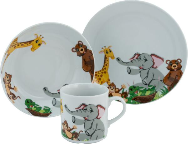 CreaTable 22897 Kindergeschirr-Set Zoo für 1 Personen, Porzellan, mehrfarbig (1 Set, 3-teilig)