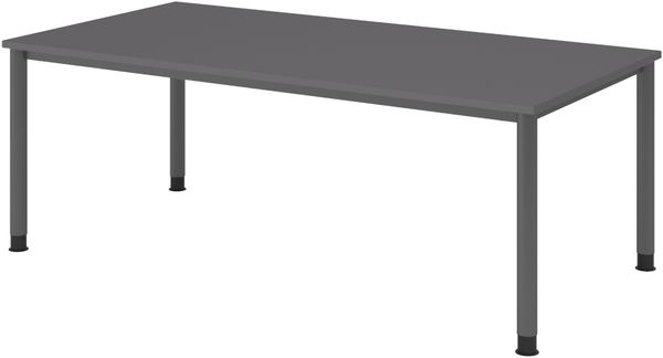 bümö höhenverstellbarer Schreibtisch H-Serie 200x100 cm in graphit, Gestell in Graphit - PC Tisch für's Büro manuell höhenverstellbar, Computertisch verstellbar, HS-2E-G-G