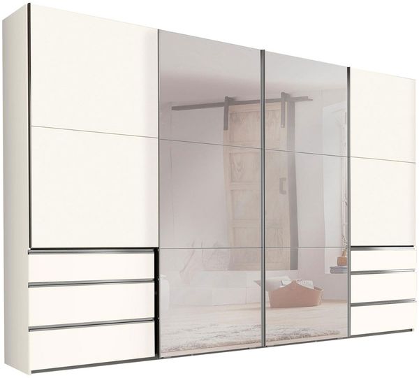 Schwebetürenschrank LEVEL 36 A, 300/216, mit Spiegel/Schubladen, Weiß/Weiß