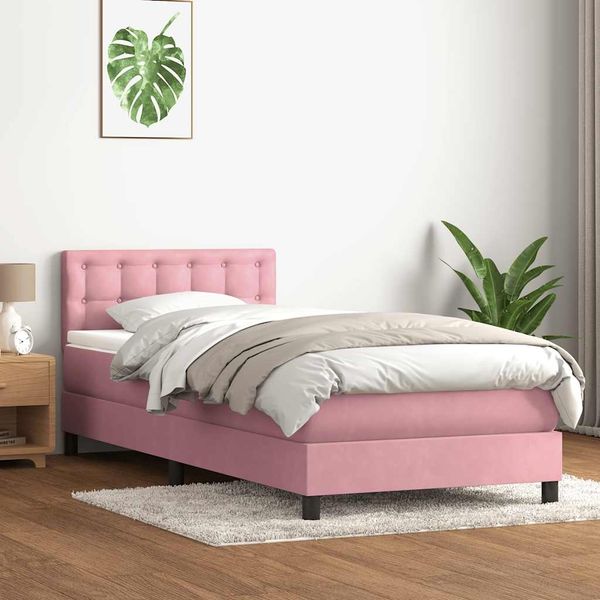 vidaXL Boxspringbett mit Matratze Rosa 90x220 cm Samt 3316628