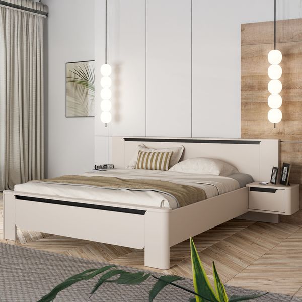 Bettanlage Venedig / Vodol, Holzwerkstoff, Beige, 274 x 93 x 215 cm