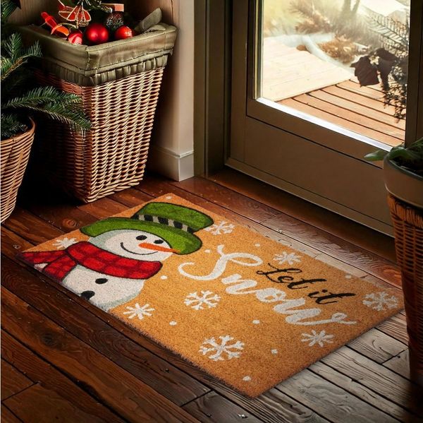BRUBAKER Fußmatte 45 x 75 cm - Let It Snow - Schneemann - Schmutzfangmatte, Rechteckig, Höhe: 15 mm, Türmatte für Außen und Innen - Wetterfest und Rutschfest