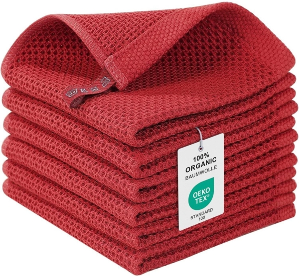 Moosfor Geschirrtücher Set 100% Baumwolle 30 x 30 cm Rot