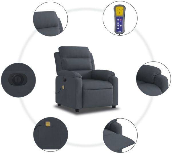 vidaXL Massagesessel Elektrisch Dunkelgrau Samt 3205082 Bild 7