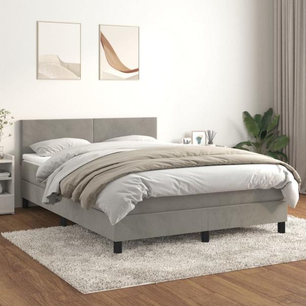 vidaXL Boxspringbett mit Matratze Hellgrau 140x190 cm Samt 3141179