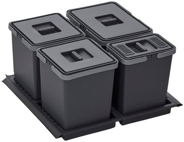 SO-TECH® Mülleimer Abfallsammler Metropolis 15+10+10+6L mit Deckel, Abfallsystem für Korpusbreite 60 cm