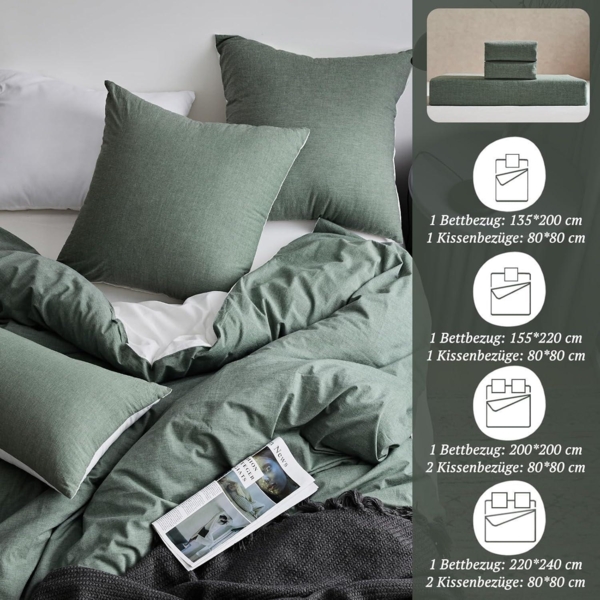 SOULFUL Bettwäsche 135x200 Salbei Grün 4tlg. Baumwolle Stone Washed Bild 7
