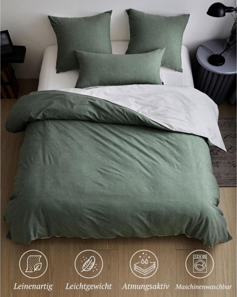 SOULFUL Bettwäsche 135x200 Salbei Grün 4tlg. Baumwolle Stone Washed Bild 4