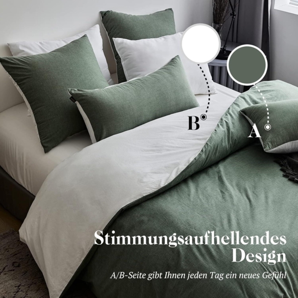 SOULFUL Bettwäsche 135x200 Salbei Grün 4tlg. Baumwolle Stone Washed Bild 2