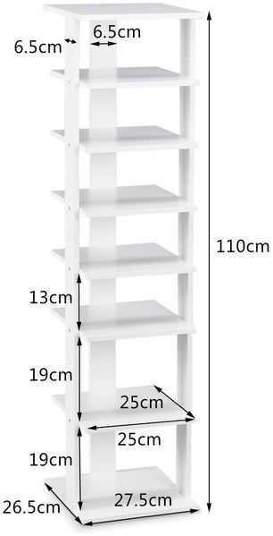 Schuhregal aus Holz Schuhständer 8-stöckig Schuh-Organizer vertikal Lagerregal Weiß