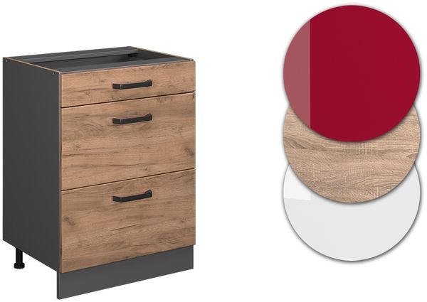 Küchenunterschrank R-Line Goldkraft Eiche 60 cm mit Schubladen, ohne Arbeitsplatte Vicco Bild 5
