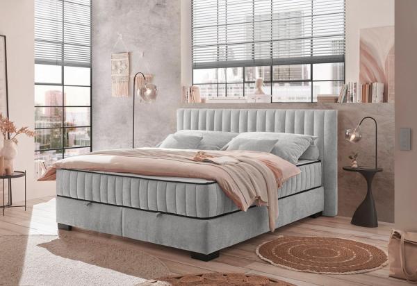 NAGOL C Boxbett 180x200, Silber - Bequemes Doppelbett mit Bettkasten und Premium 9-Zonen-Federkern Wendematratze - 205 x 114 x 214 cm (B/H/T)