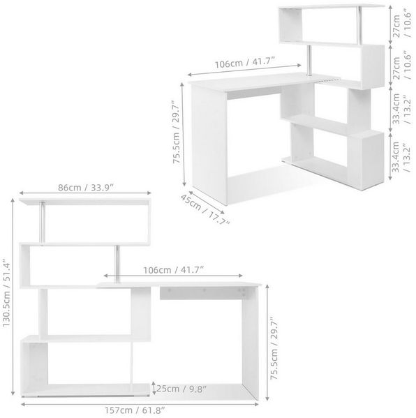 Mondeer Eckschreibtisch Schreibtisch, drehbarer Computertisch, mit Regal