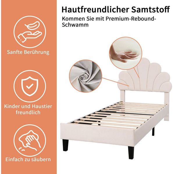 Furnishings Home Polsterbett 90x200cm Einzelbett Prinzessinbett Wolkenbett (Set, Geeignet für Jugendliche und Kinder), Mit Höhenverstellbar, Lattenrost, Samt, 90x200 cm Bild 3