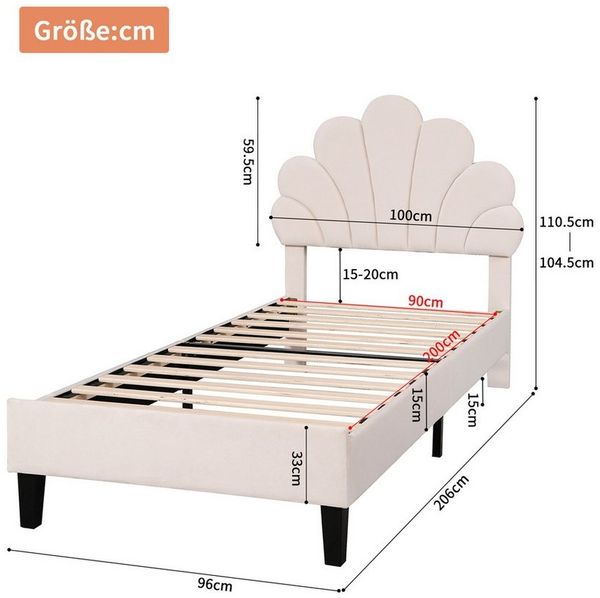 Furnishings Home Polsterbett 90x200cm Einzelbett Prinzessinbett Wolkenbett (Set, Geeignet für Jugendliche und Kinder), Mit Höhenverstellbar, Lattenrost, Samt, 90x200 cm Bild 2