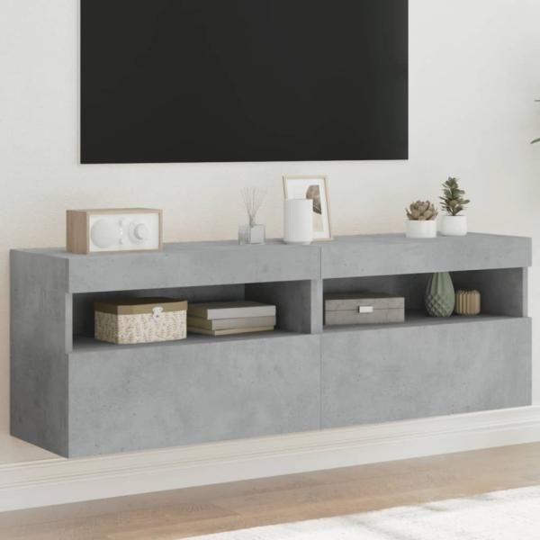 vidaXL TV-Wandschränke mit LED-Leuchten 2 Stk. Betongrau 60x30x40 cm 837190