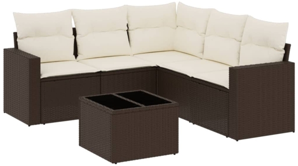 vidaXL 6-tlg. Garten-Sofagarnitur mit Kissen Braun Poly Rattan 3251300