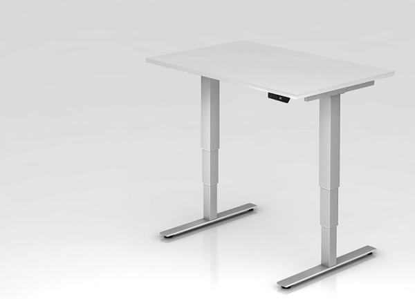 Sitz-Steh-Schreibtisch elektrisch XDSM12 120x80cm Weiß Gestellfarbe: Silber