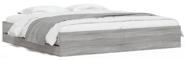 Doppelbett, Bettgestell Modernen mit Schubladen Grau Sonoma 200x200cm Holzwerkstoff d1480e