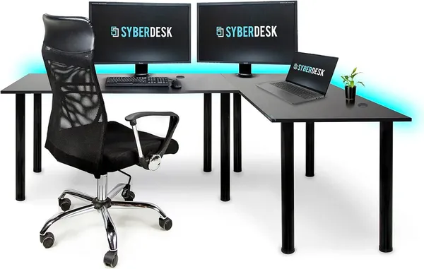 SyberDesk Gaming Pro LED Eckschreibtisch 197 x 132 cm mit LED großer Computer-Schreibtisch, Gaming tisch, USB HUB, (Rechts, schwarz)