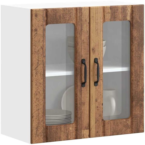 Küchen-Hängeschrank, Wandschrank mit Glastür Lucca Altholz-Optik Holzwerkstoff