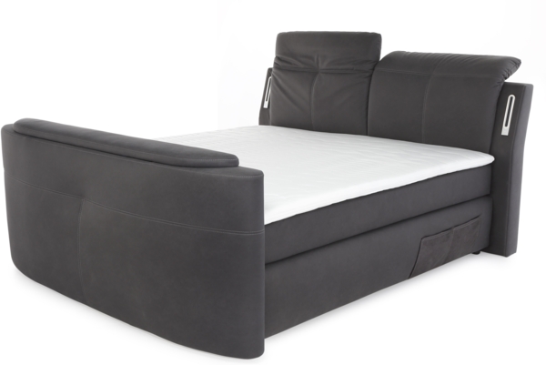 'Movie-Star' Boxspringbett inkl. Topper, LED-Beleuchtung und TV-Lift, grau, 180x200 cm