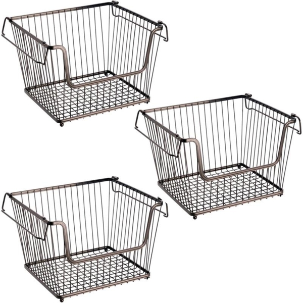 mDesign Allzweckkorb Gitterbox Aufbewahrungkorb 3er Set stapelbar Metall Bronze