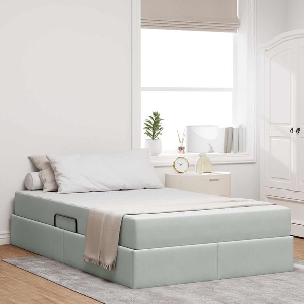 vidaXL Aufbewahrungsbett mit Matratze Hellgrau 120 x 190 cm Samt 3399706