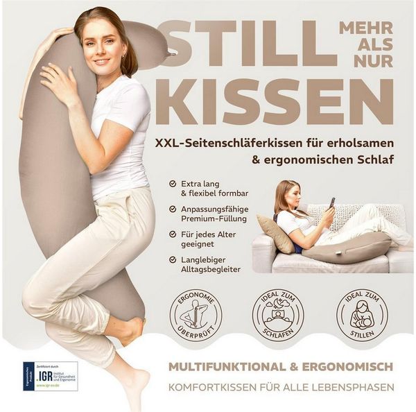 SEI Design Stillkissen Stillkissen XXL Mikroperlen Seitenschläferkissen 190x30 cm Ergonomisch, Schwangerschaftskissen mit Bezug, Schwangerschaftskissen mit Bezug, pflegeleicht Bild 2